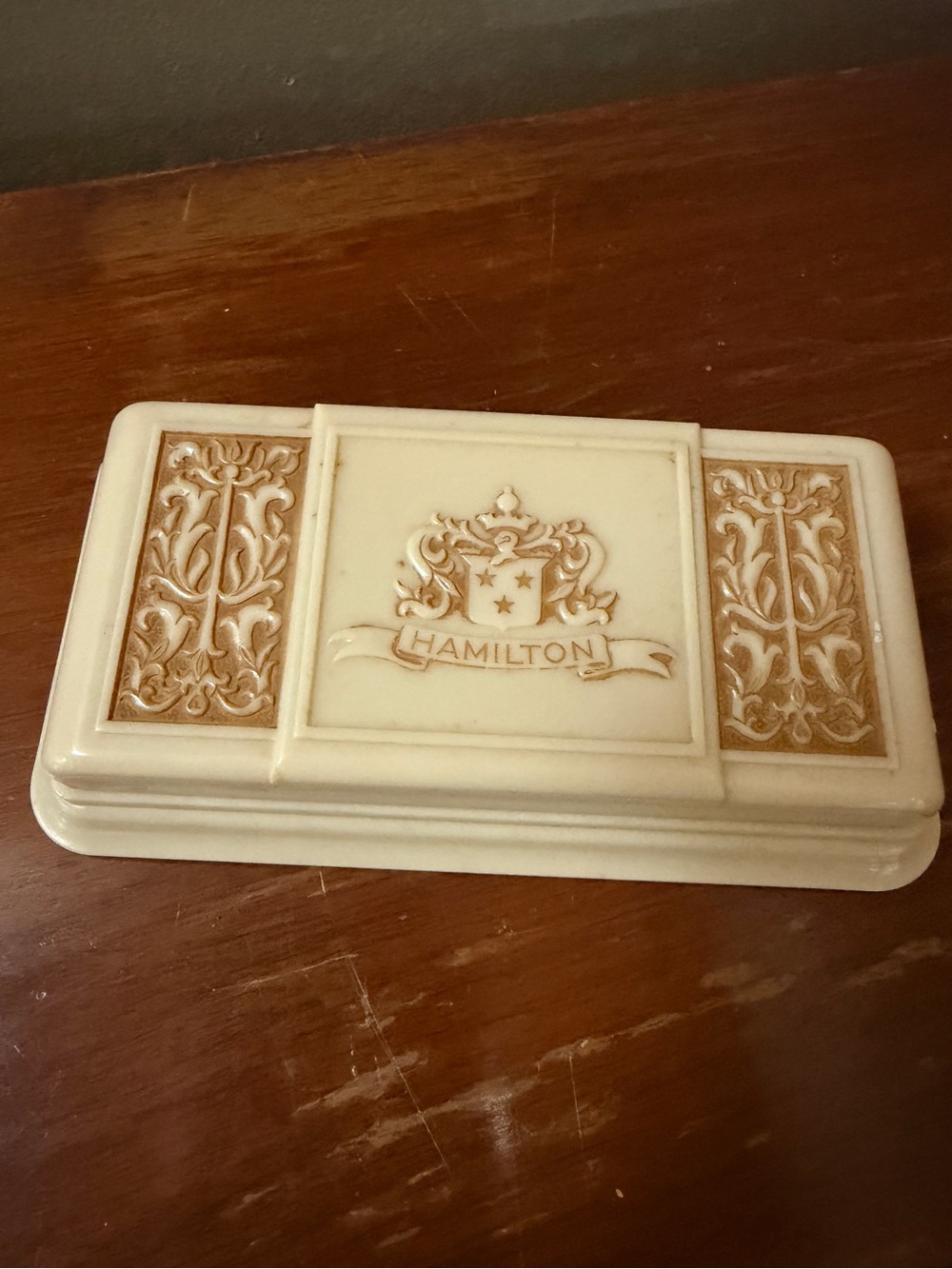 Vintage Hamilton Cream and Gold Embossed Jewelry Box